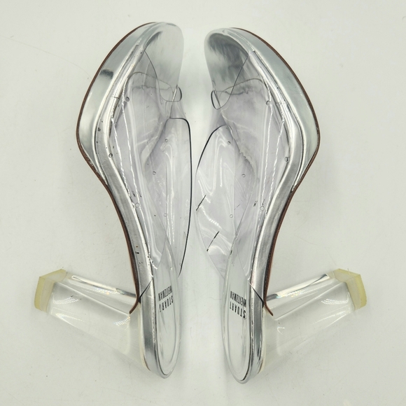 Stuart Weitzman Kristal Clear Lucite PVC Silver Mule Heels Womens 7 Open Toe - Picture 7 of 15